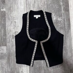 Vintage Bebe Rare Black Vest with Checkered Flowered Trim